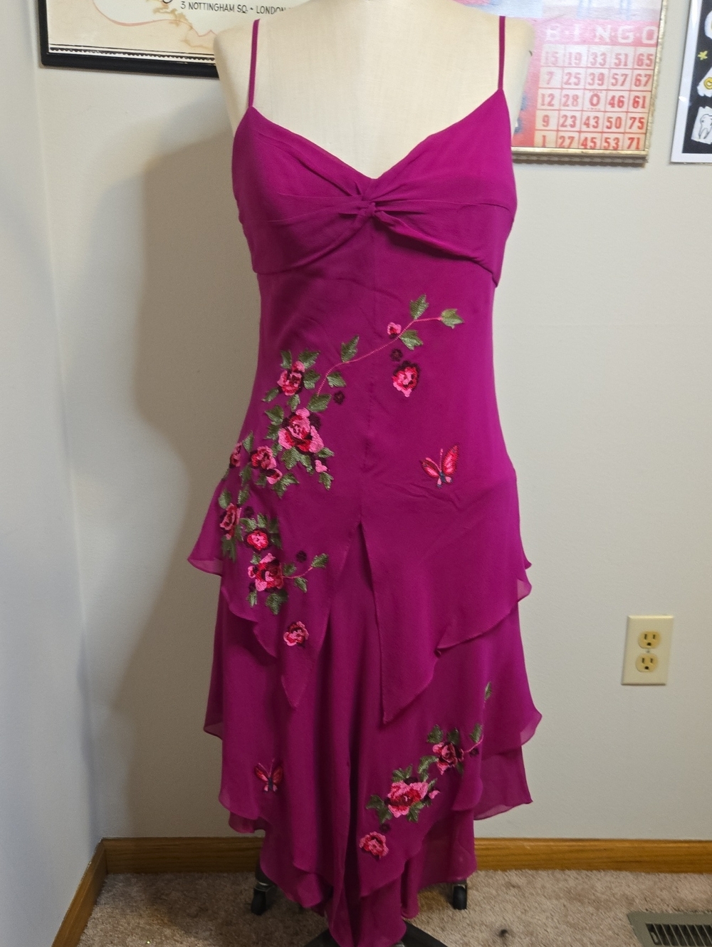 Sue Wong Fuchsia One-Shoulder Floral Embroidered Dress